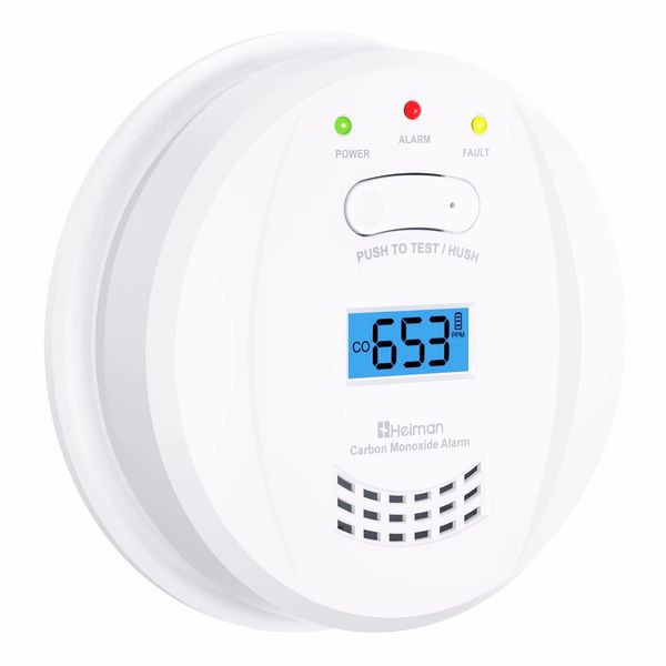 HEIMAN 10-Year Life Carbon Monoxide Detector Alarm, EN 50291, Replaceable Battery Operated CO Alarm Detector, with LCD Digital Display Carbon Monoxide Detector-723ESY (723)