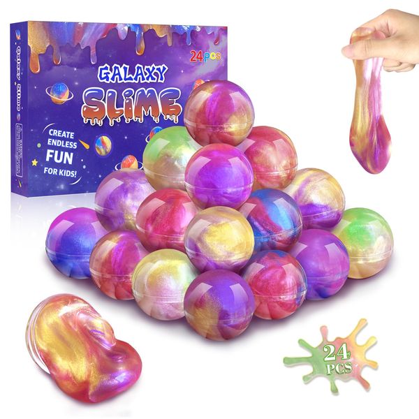 Galaxy Slime Party Favors for Kids 24 Pack Slime Balls DIY Stress Relief Putty Toy Christmas Easter Birthday Party Supplies Goodie Bag Stuffer Classroom Reward for Girl Boy Stretchy & Non-Sticky