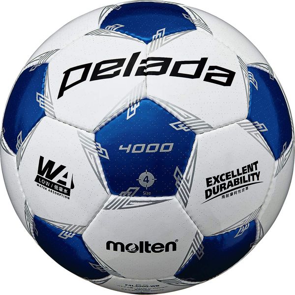 Molten F4L4000-WB Soccer Ball, No. 4 Ball, Elementary School Student Test Ball, Pereda 4000, F4L4000-WB White x Metallic Blue