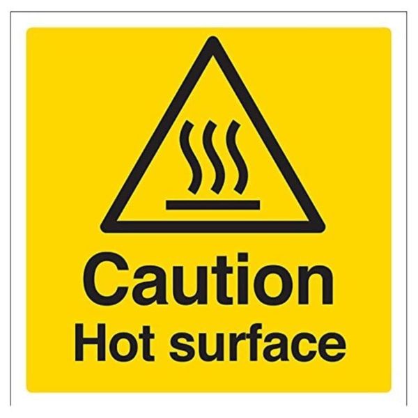 Vsafety Caution, Hot Surface Warning Sign - 200mm x 200mm - 1mm Rigid Plastic