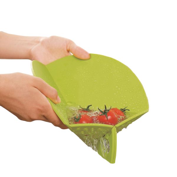 Ambrosya® | Foldable Chopping Board with Integrated Sieve | Antibacterial Drip Tray Board Small Household Kitchen Plastic Circular Scissors Cutting Board Cutting Mat Set (Green, 27 cm)