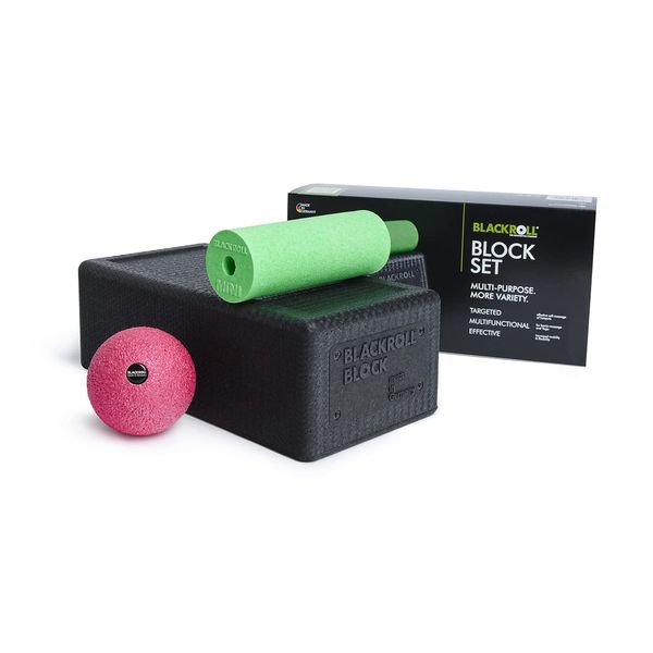 BLACKROLL® BLOCK - das Original. Yoga-Block mit abgestimmtem Faszien-Ball und kleiner Faszien-Rolle