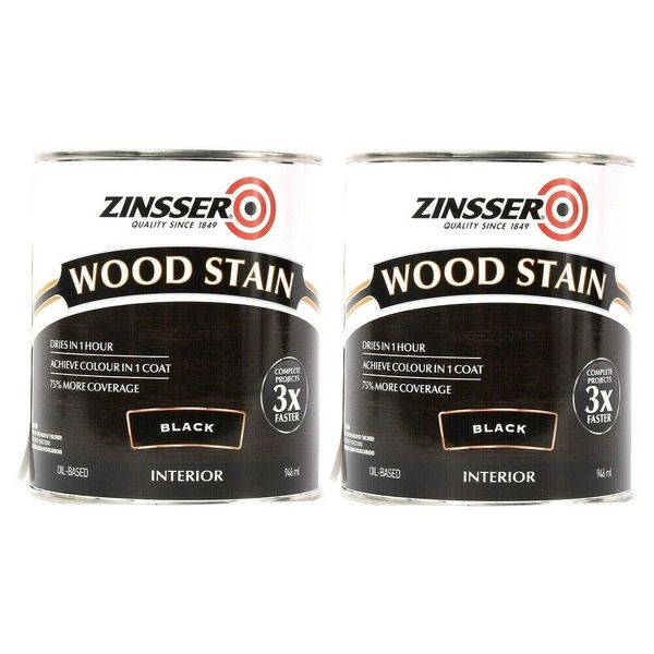 (2 Ct) Zinsser Wood Stain 331484 Black Interior More Coverage Dries In 1Hr 32 Oz