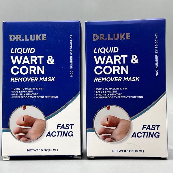 Dr Luke Liquid Wart & Corn Remover Mask Fast Acting 2PK x .5oz EXP 10/25