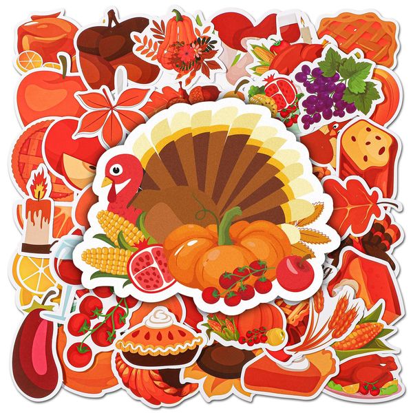 50pcs Thanksgiving Stickers, Fall Stickers for Kids Adults Autumn Harvest Maple Leaf Envelope Seal Labels Turkey Decal Decor for Scrapbooking Greeting Card Gift Bag Party Supplies Crafts Decorations