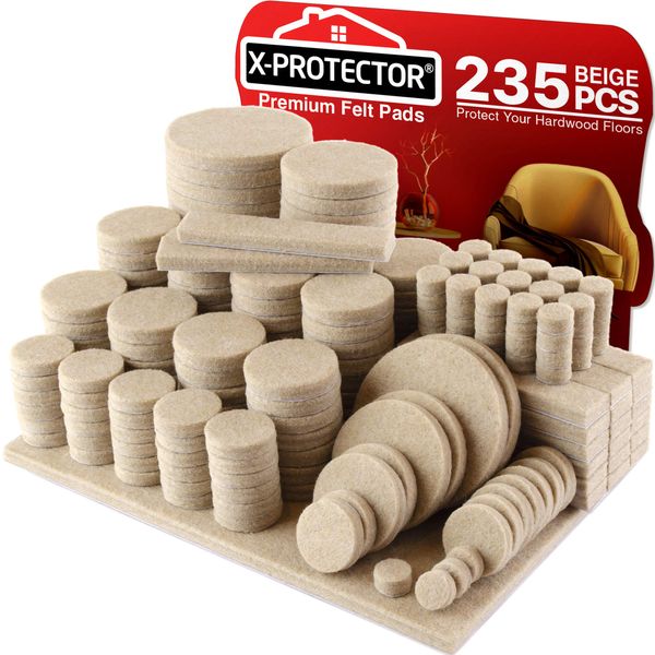 Furniture Pads Floor Protectors X-PROTECTOR 235 PCS - Felt Pads for Chair Legs - Premium Furniture Felt Pads for Furniture Feet - Huge Quantity Floor Protector Pads - Protect Your Wood Floors!