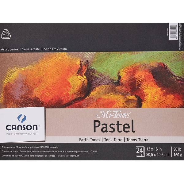 Canson Artist Series Mi-Teintes Pastel Paper, Earth Tones, Foldover Pad, 12x16 inches, 24 Sheets (98lb/160g) - Artist Paper for Adults and Students