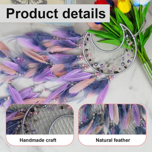 WisePoint Handwoven Dream Catcher Kit with Feathers Pendant for Girls' Bedroom and Living Room Decor (Black Purple)