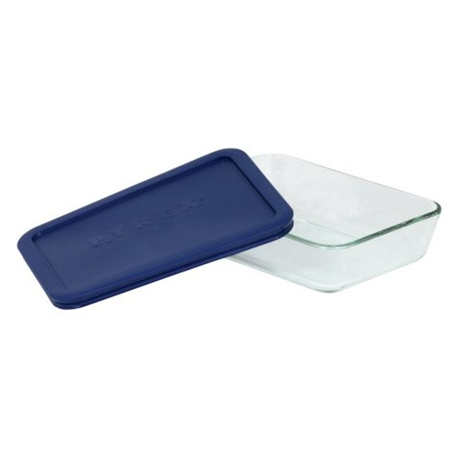 Pyrex 7210 3-Cup Rectangle Glass Food Storage Dish and 7210-PC Turquoise Plastic Lid Cover (2-Pack)