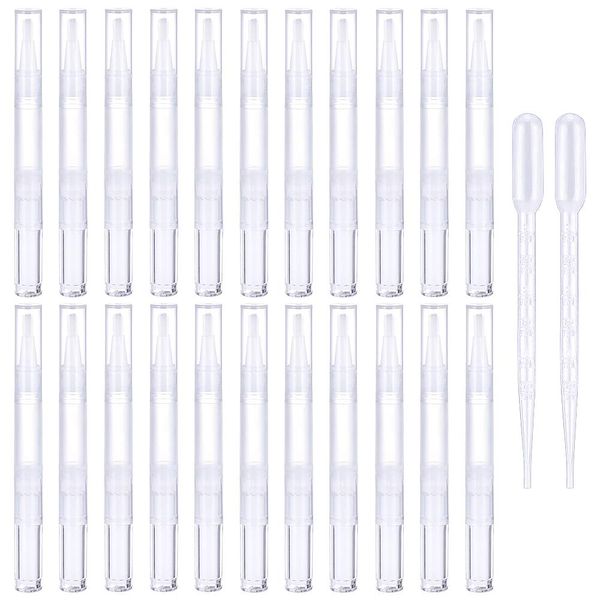 Transparent Twist Pens,20Pcs 3ml Nail Twist Pens Empty Transparent Nail Oil Pen with Brush Empty Cuticle Oil Pen Cosmetic Container Pen with 2Pcs Transfer Pipettes for Lip Gloss Teeth Whitening Liquid