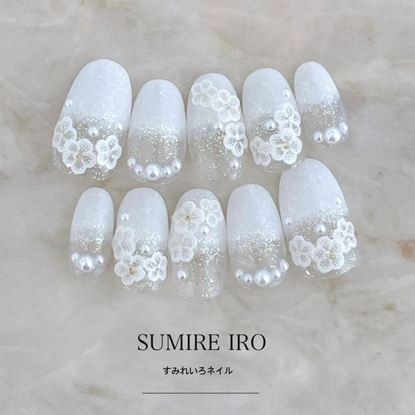 Nail Tip Bridal False Nails Design Cute Short Long Short Nails Small Nails Large Nails Berry Short Chibi Nails Wedding Wedding False Nails Gel Nails Neat White Flower Pearl Nails