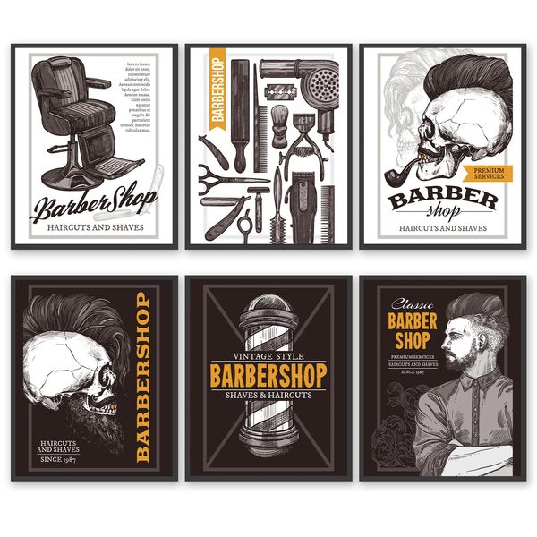 Vintage Barber Shop Poster Decor, Barbershop Haircut Posters, Barbershop Wall Art Prints, Cool Skull Haircut Shave Prints for Men Hair Salon Wall Decor (Barbershop Fashion Art, 8"x10" UNFRAMED)