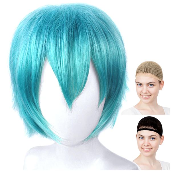 CaseEden 6024 Premium Hatsune Mikuo Hatsune Miku Men's Short Cosplay Wig, Emerald Green, Teal