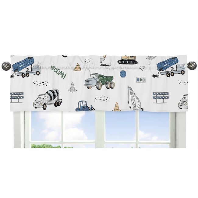 Sweet Jojo Designs Construction Truck Window Treatment Valance - Grey Yellow Black Blue and Green Transportation