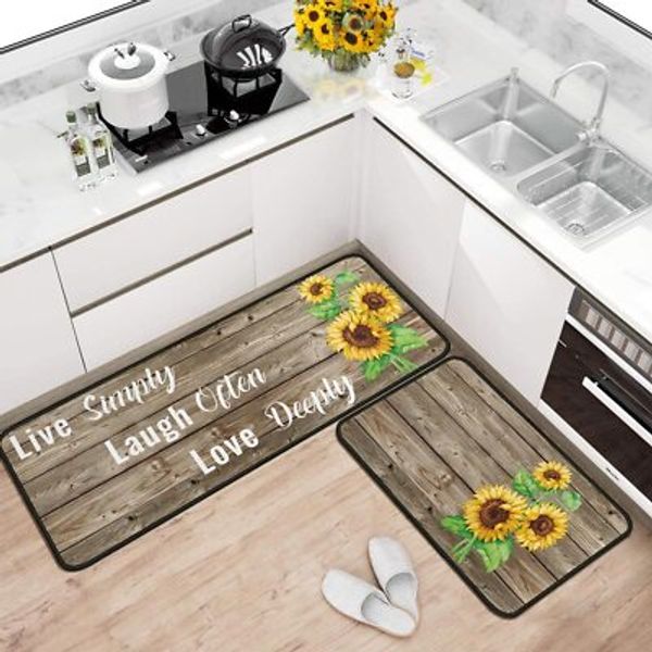 Sunflower Kitchen Rugs Set 2 Pieces Non Skid Kitchen Floor Rug and Mat Absorb...