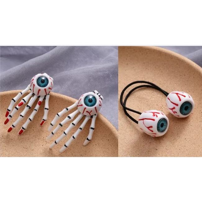 3 Pcs Skeleton Hair Clip and Eyeball Hair Ties, Halloween Skeleton Hands Bone Hair Clips for Halloween Dress Up,Skull Bone Zombie Hairpin,Horror Hair Clip for Women Girls Hair Accessories Goth Gift