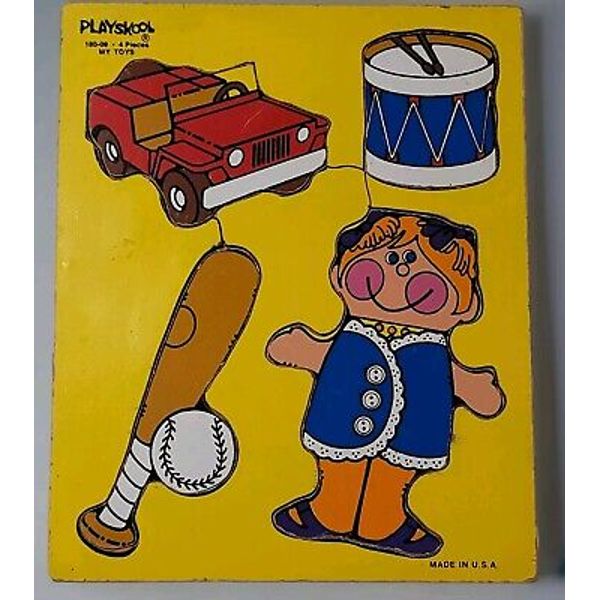 Playskool "My Toys" 4 Piece Vintage Children's  Tray Puzzle MDF Board