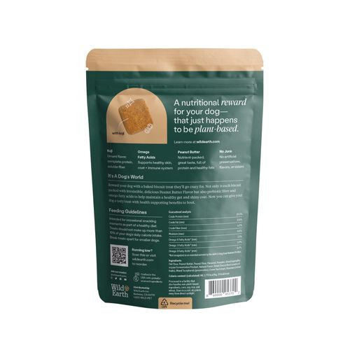 Wild Earth Superfood Dog Treats, Plant Based Dog Treats with Omega Acids, Prebiotics & Koji Protein, No Fillers, Veterinarian-Developed, Peanut Butter Flavor