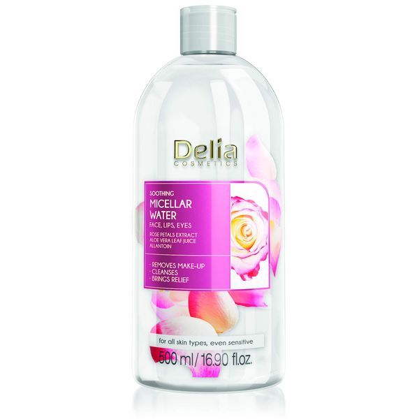 Delia Cosmetics - Soothing Micellar Water - Facial Cleanser with Rose Petal Extract & Allantoin - Clean, Soft, Fresh & Calm Face Skin - for Dry, Dehydrated Skin - 500ml