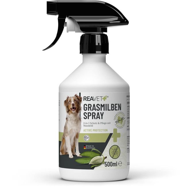 ReaVET Grasmilben Spray 500ml - Schutz, Abwehr und Pflege bei Grasmilben, Grasmilben-Ex Spray Hund, Anti Milben Spray zur effektiven Abwehr, Milbenstop, lindert Juckreiz