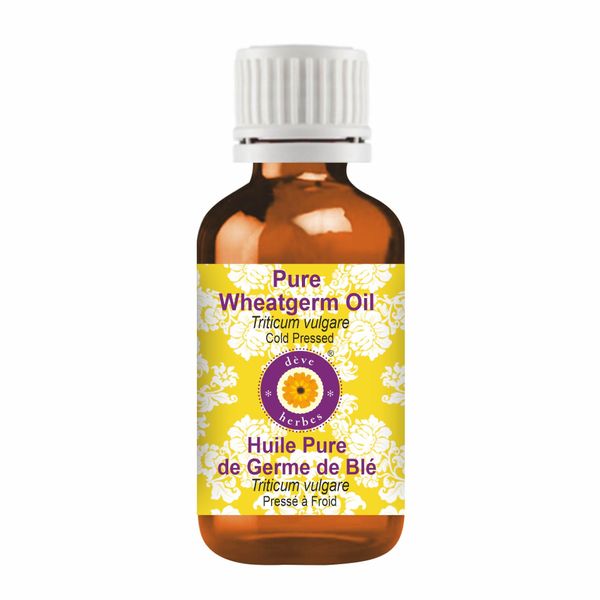 Deve Herbes Pure Wheatgerm Oil (Triticum vulgare) with Glass Dropper 100% Natural Therapeutic Grade Cold Pressed 50ml (1.69 oz)