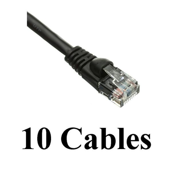 Pack of 10 Cables 14 Foot Cat5e Black RJ45 Ethernet Network Patch Cable Booted