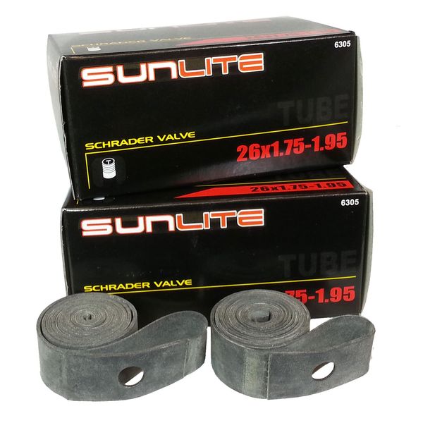 2 Pack - Tube & Rim Strips, 26 x 1.75-1.95 32mm Schrader Valve, Sunlite