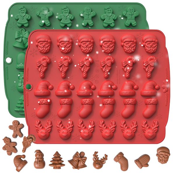 2Pcs Christmas Silicone Chocolate Moulds,Silicone Christmas Tree Snowman Shapes Cake Mould Chocolate Candy Pan Soap Moulds Ice Cube Tray for Christmas Xmas New Year Cake DIY Decoration