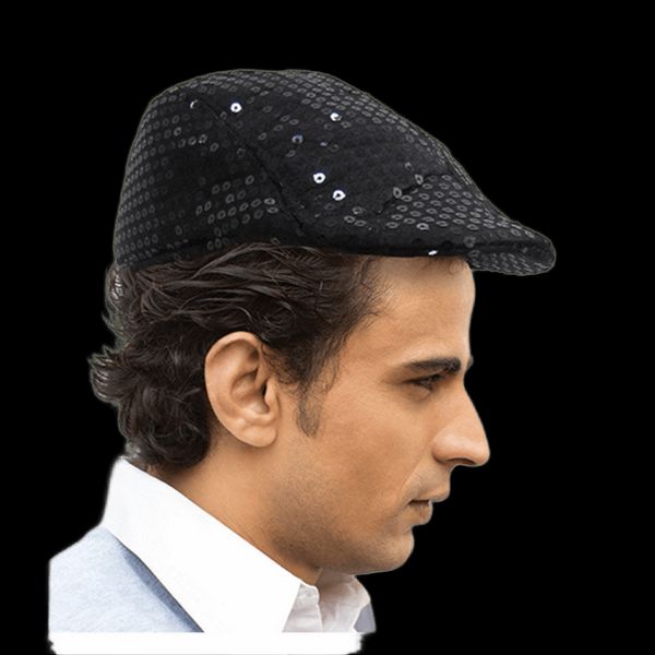 Sequined Flat Cap - Black