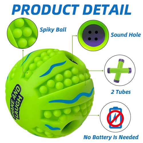 SHAKE AND LAUGH Spiky Interactive Dog Toys Ball, Shaking with Gibbering Sound, for Training, Teeth Cleaning & Herding, Wave, L, 3.94 in (10 cm)