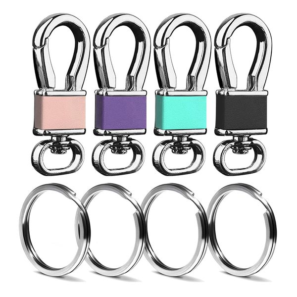 FEYOUN 4 Pack Metal Carabiner Keychain Key Clip Hook, 4 Key Rings Car Key Chain Clips Ring Holder Organizer for Men and Women, Car Accessories, Multi Color