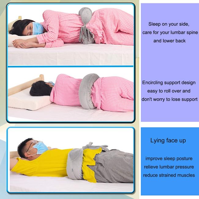 Lumbar Roll Scoliosis Pillow, Soft Flannel Cover Lumbar Support Wrap Pillow  Adjustable Tightness Relieve Pressure Fit Waist Curve for Sleeping Use