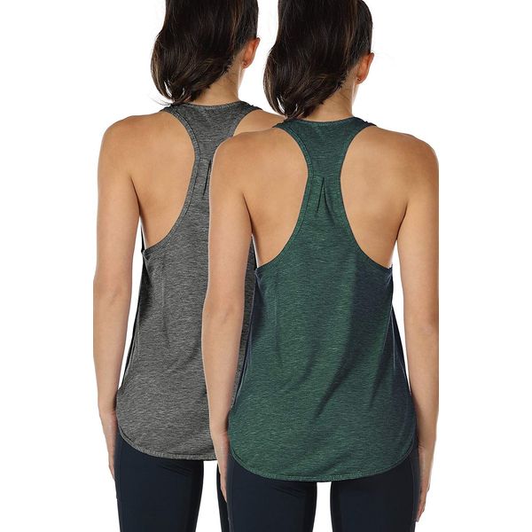 icyzone Yoga Sport Tank Top Damen Racerback Lauftop Fitness Running Shirt Oberteile, 2er Pack (M, Charcoal/Army)