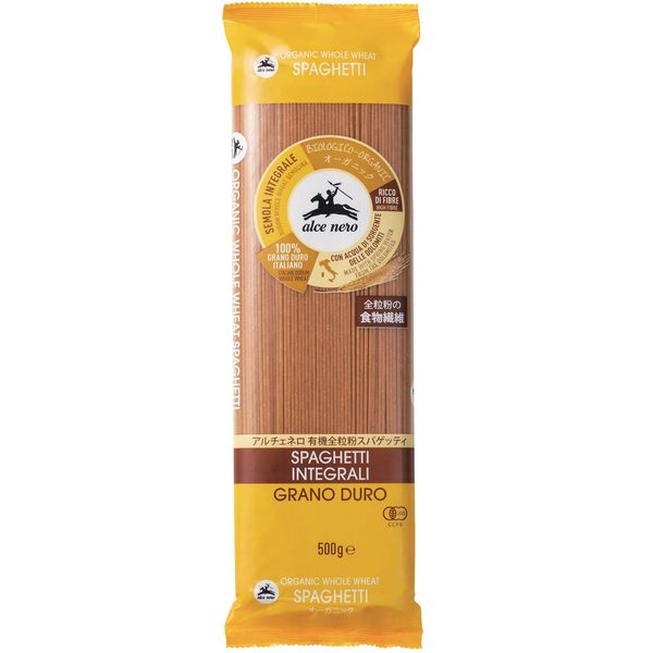 ALCE NERO Organic Whole Grain Spaghetti (Organic Italian Dietary Fiber Germ Thickness 0.06 inch (1.6 mm) 16.9 oz (500 g) (x1)