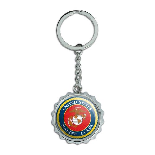 Marines USMC Logo Blue Red Gold Officially Licensed Keychain Chrome Plated Metal Pop Cap Bottle Opener