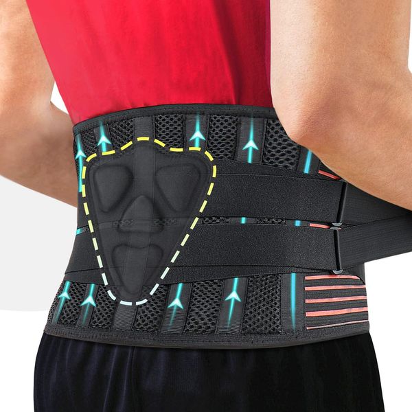 LAFUYSO Back Support Belt for Lower Back Pain Relief with 3D Lumbar Pad, Back Brace for Men/Women, Soft Breathable Mesh Fabric Lumbar Support for Herniated Disc, Sciatica