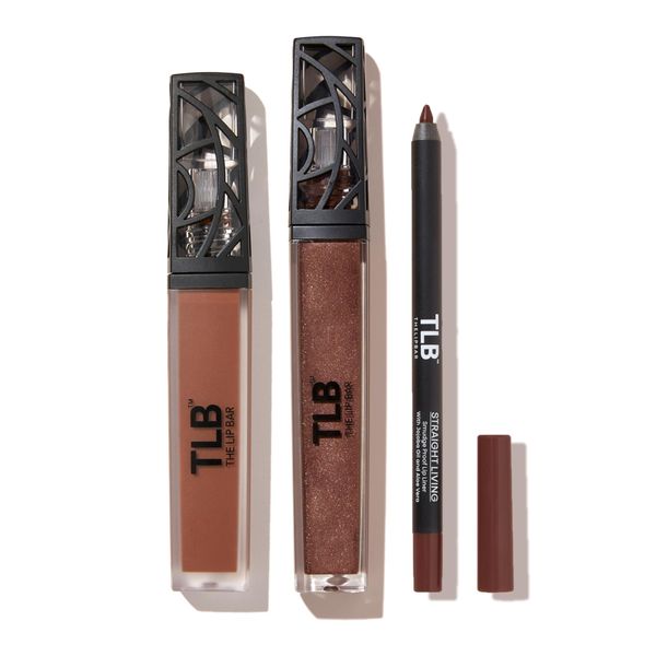 The Lip Bar Vegan Lip Kit, with Straight Livin' Lip Liner, Naturalista Liquid Matte Lipstick, and Extra Non-Sticky Lip Gloss, 3 pieces