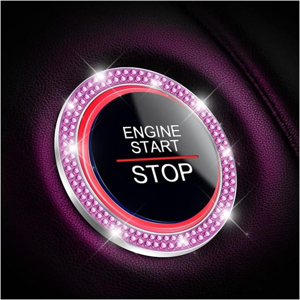Car Bling Crystal Rhinestone Engine Start Ring Decals, 2 Pack Car Push Start But