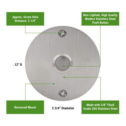 Waterwood Round Stainless Steel Doorbell - Wired High Quality Modern Push Button