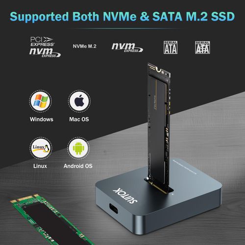 SUITOK M.2 NVMe SSD Reader External, 10Gbps to USB Adapter for Both M.2 (M Key, B+M Key) NVMe and SATA NGFF SSD Dock, Size for M2 22110 2280 2260 2242 2230 Drive Docking Station - Aluminum Alloy