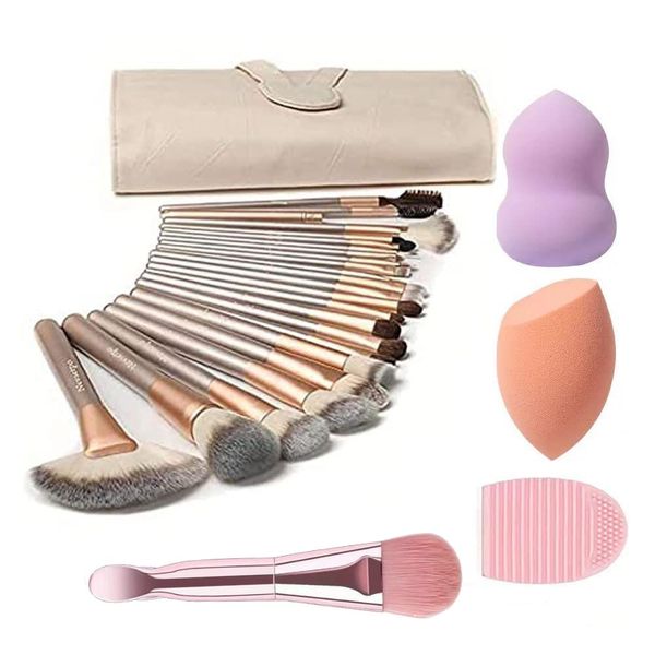 NEVSETPO Makeup Brush Set 24 Pcs Full Face Makeup Set with Beauty Blender Synthetic Foundation Powder Concealers Eye shadows Blush Travel Makeup Brush Sets Case Bag Included