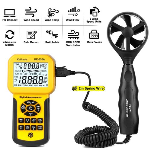 Kethvoz HVAC Anemometro per Vento Velocità, Misuratore di Flusso d'aria Industriale CFM Wind Speed Meter, Archiviazione dati, Misurare Air Flow Volume Temperature per Aria Condizionata
