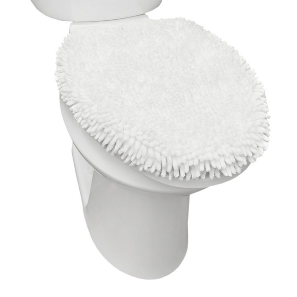 SoHome Spa Step Luxury Plush Chenille Shag Machine Washable Ultra Soft Standard Toilet Lid Cover 18.5"x19.6" White