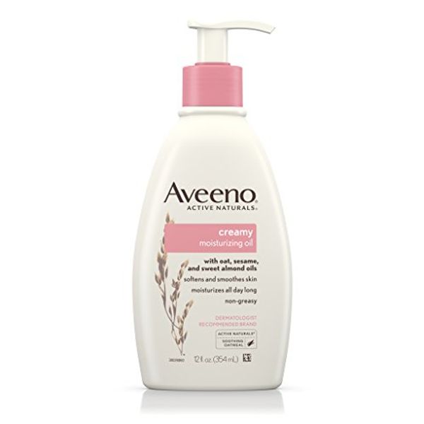 Aveeno Creamy Oil Daily Body Moisturizer, Non-Greasy & Lightly Scented Body Moisturizer with Oat & Almond Oil Nourishes Dry Skin with 24 Hours of Moisture, Non-Comedogenic, 12 fl. oz