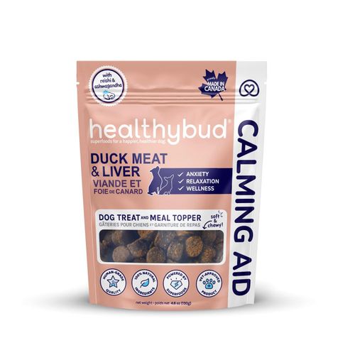 healthybud Calming Aid, Natural Duck Dog Treats & Toppers for Stress Relief - Dog Separation Anxiety, Stress Reduction, Aggression Relief - Support Calm, Immunity Health (4.6 Ounces)