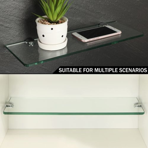 Sayayo Glass Shelf Brackets, Glass Clamp Shelf Supports for Glass Shelf, Adaptive 7-9MM Thickness Glass, Metal Chromed Finished, 4 Pcs, EBL1012-4P