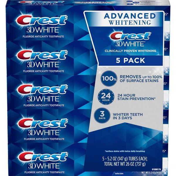 Crest 3D White PRO Advanced Whitening Toothpaste, 5.2 oz (Pack of 5)