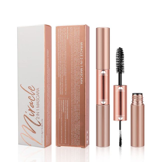 Double Head Mascara mit großer und kleiner Bürste, 2 in 1 Mascara für feine kurze Wimpern, wischfest, kein Verklumpen, kein Abplatzen, wasserfeste extra lange Wimpern, voluminöse Wimpern (1 Stück)