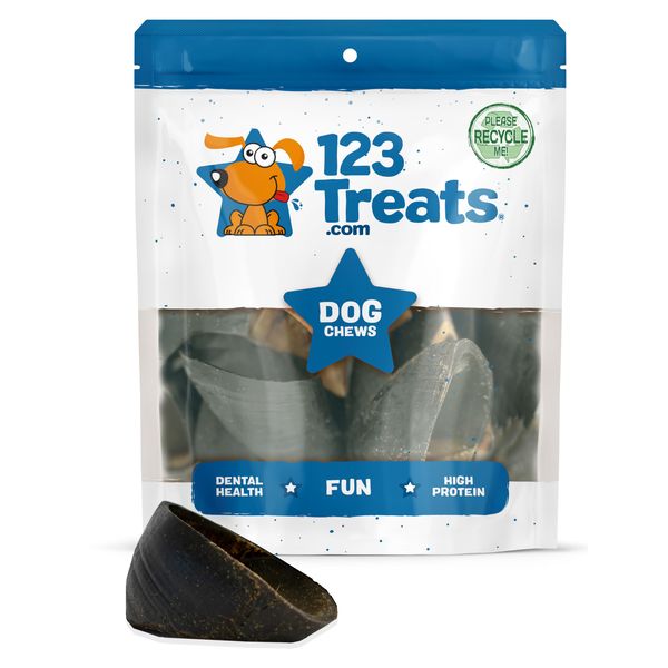 123 Treats | Hooves for Dogs (25 Count) | 100% Natural Long-Lasting Beef Dog Treats Made from Beef Hoof | from Free Range, Grass Fed Cattle with NO Additives, Coloring or Chemicals.