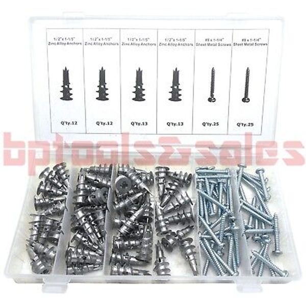 100pc Metal Drywall Anchors Assortment Self Drilling Anchors with Screw Kit